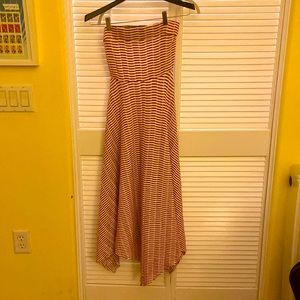 Tube top red and white striped dress